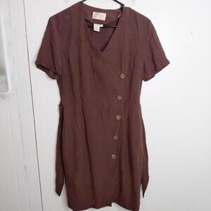 Apart Dress Womens 12 Silk Short Sleeve Modest Church Teacher Button Front Tie